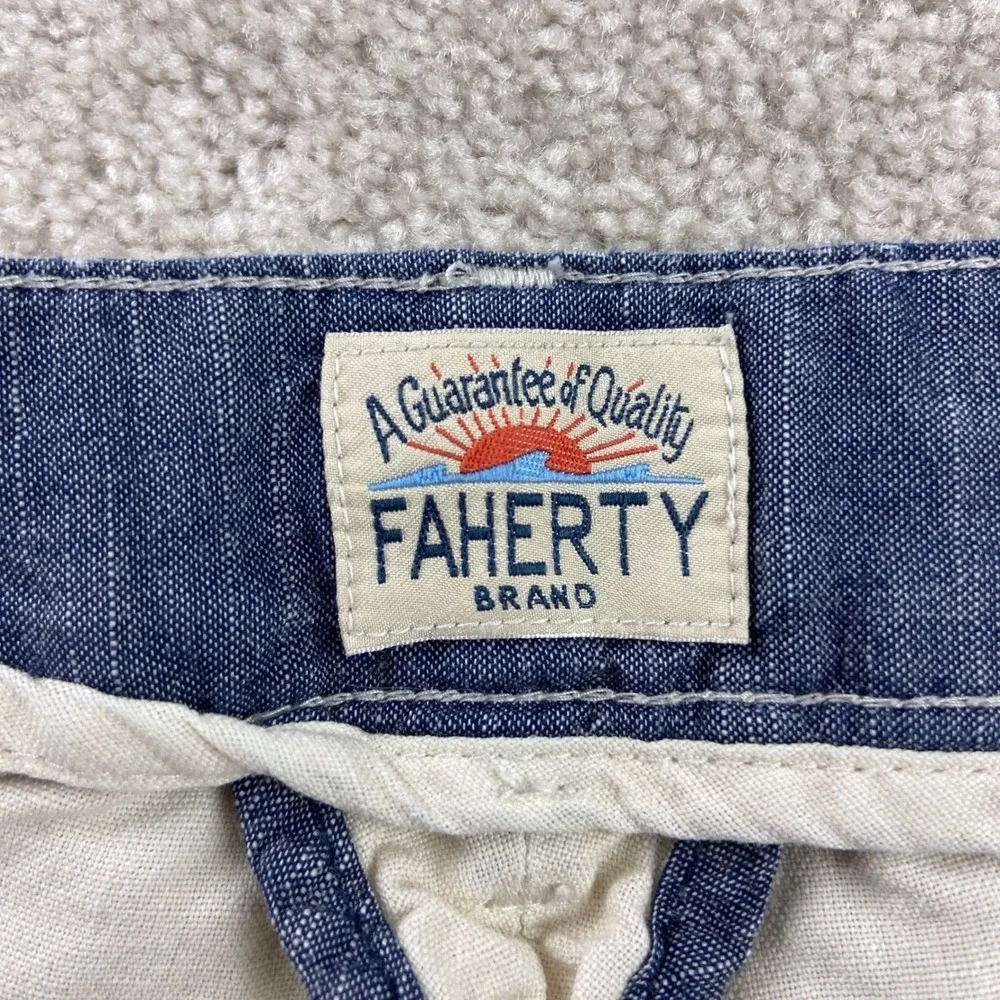 Faherty Shorts Mens 35(Fits 36) Beige Linen Blend Flat Front Casual Summer Beach